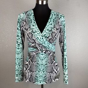 Maggy London Faux-Wrap Snake Print Top
